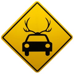 Vintage Mary Carothers Signed Untitled Road Sign 1997 Car with Antlers