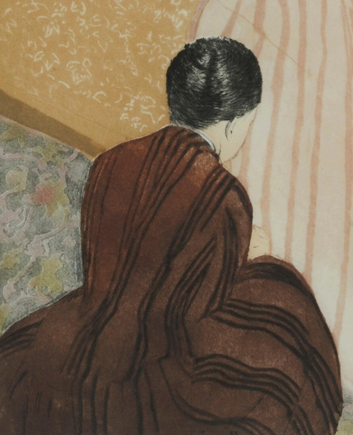 In the Fitting - Brown Figurative Print by Mary Cassatt