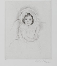 Antique "Margot Wearing a Bonnet (No. 5), " drypoint on laid paper by Mary Cassatt