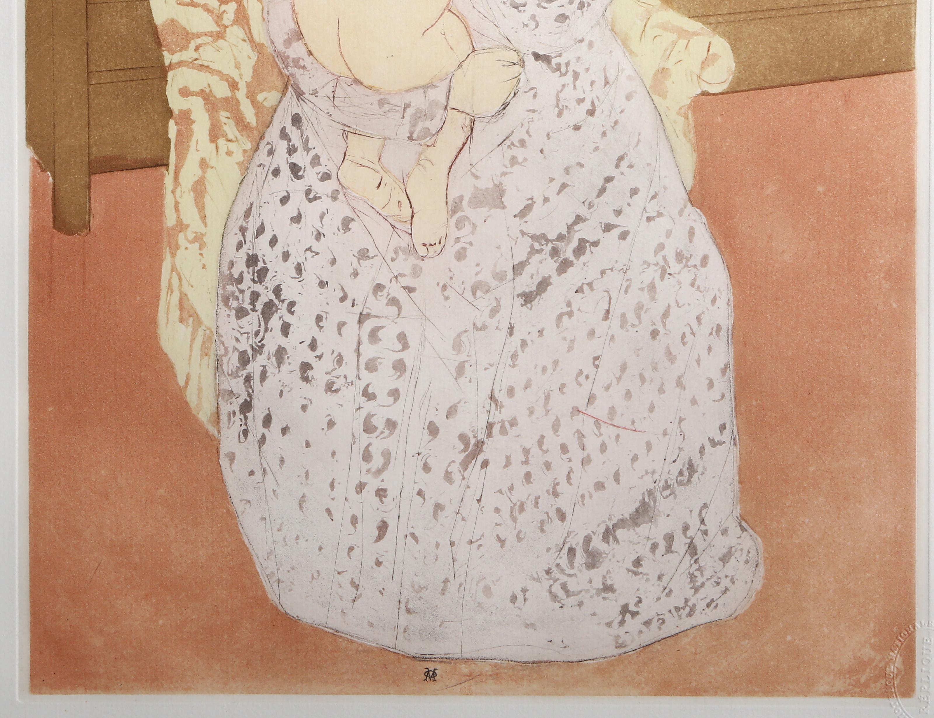 Maternal Caress, Impressionist Etching after Mary Cassatt For Sale 1