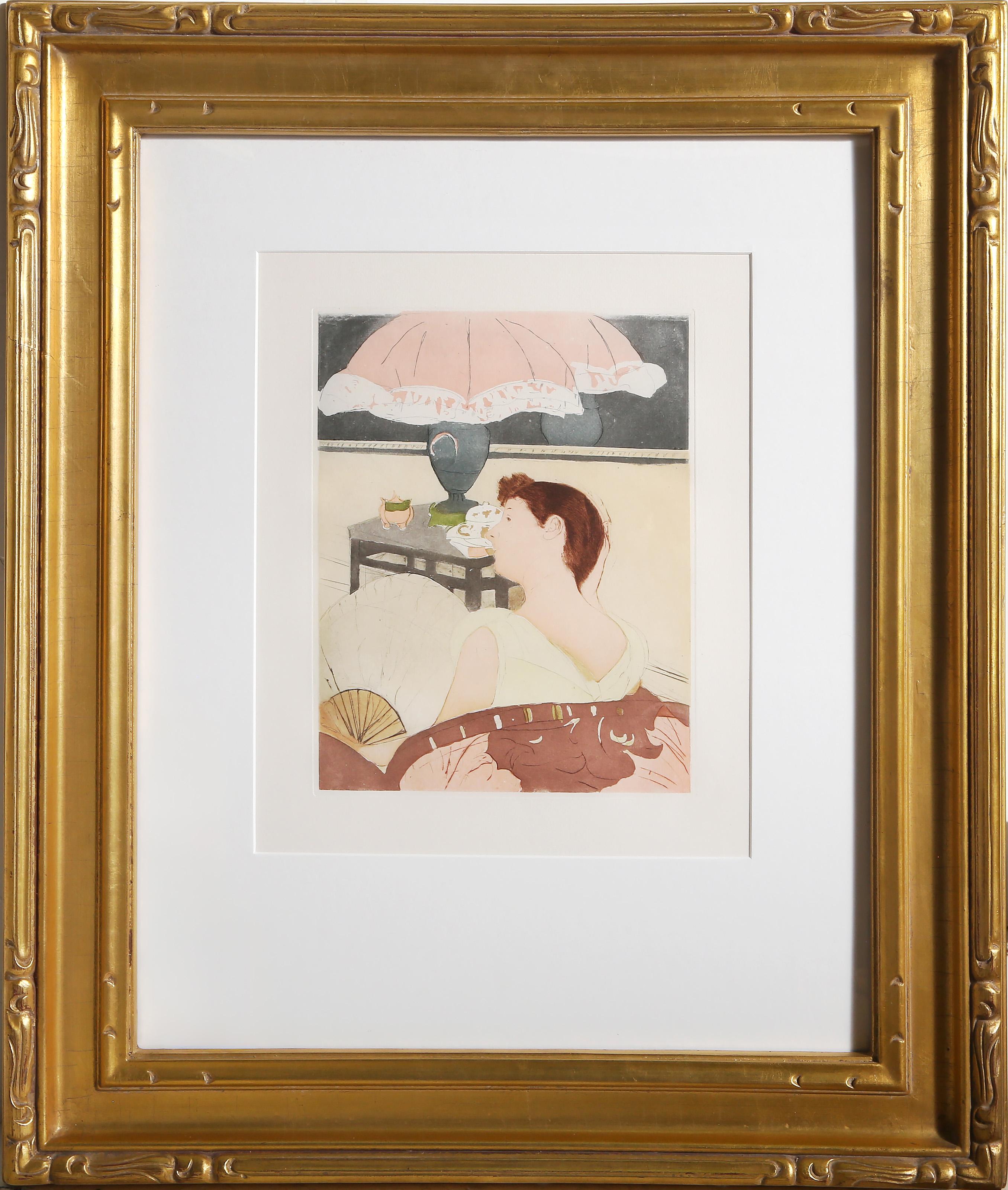 Mary Cassatt, Dopo, Americana (1844 - 1926) - La lampada, Anno:  Data: 1991; Pubblicazione originale: 1890 - 1891, Medium:  Acquaforte a colori su carta Arches, Dimensioni immagine:  12,25 x 9,5 pollici, Dimensioni della cornice:  30,75 x 26