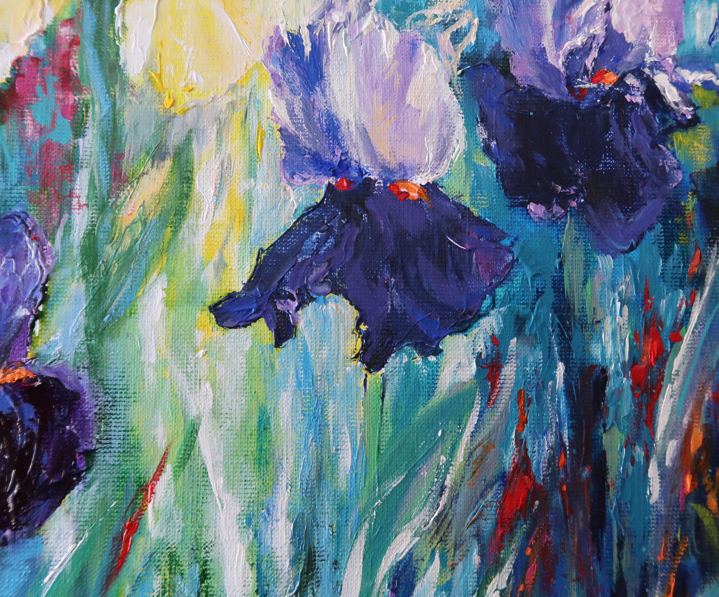 A Sigh in the Breeze-original abstract floral landscape painting- Contemporary  - Painting by Mary Chaplin