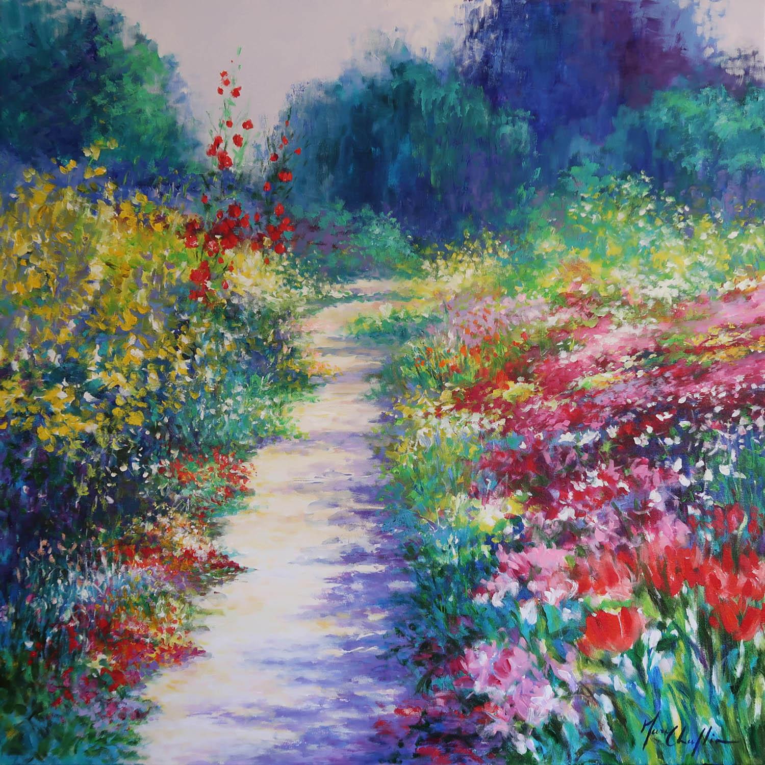 Mary Chaplin A Sunny Path At Monet S, Monet Painting Garden Path At Giverny