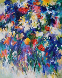 April Breeze, Semi Abstract Style Painting, Floral Art, Bright Bold Artwork