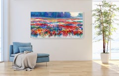 Blue Abstract Field, Vibrant Abstract Painting, Statement Landscape Art