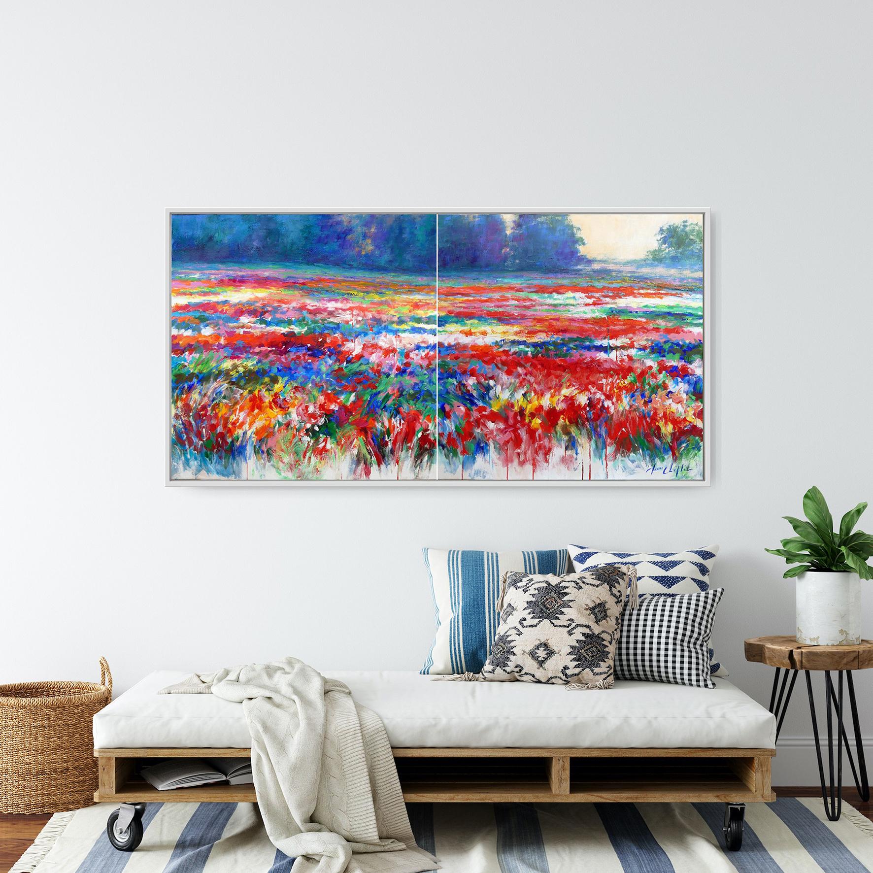 Blue Abstract Field, Vibrant Abstract Painting, Statement Landscape Art For Sale 1