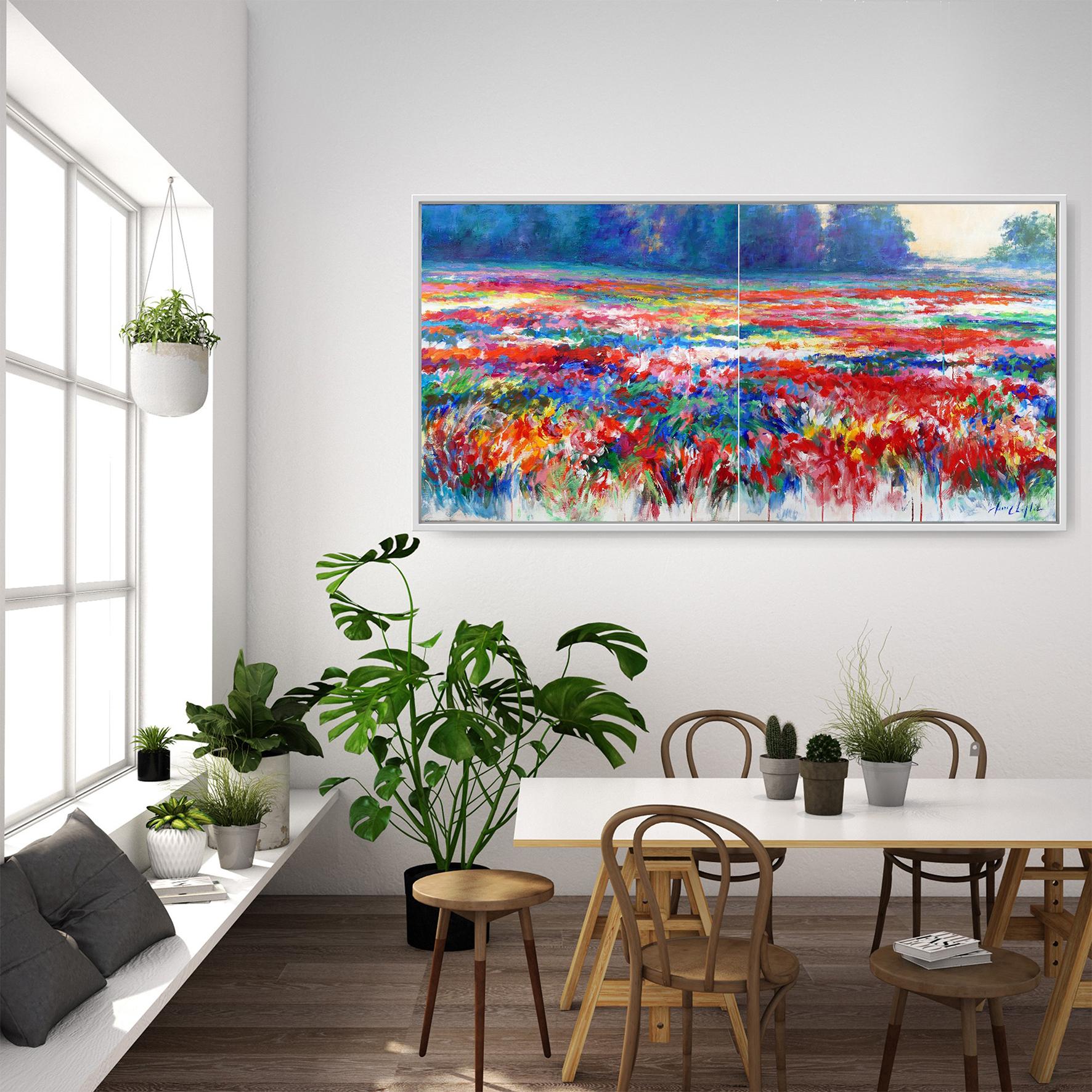 Blue Abstract Field, Vibrant Abstract Painting, Statement Landscape Art For Sale 2
