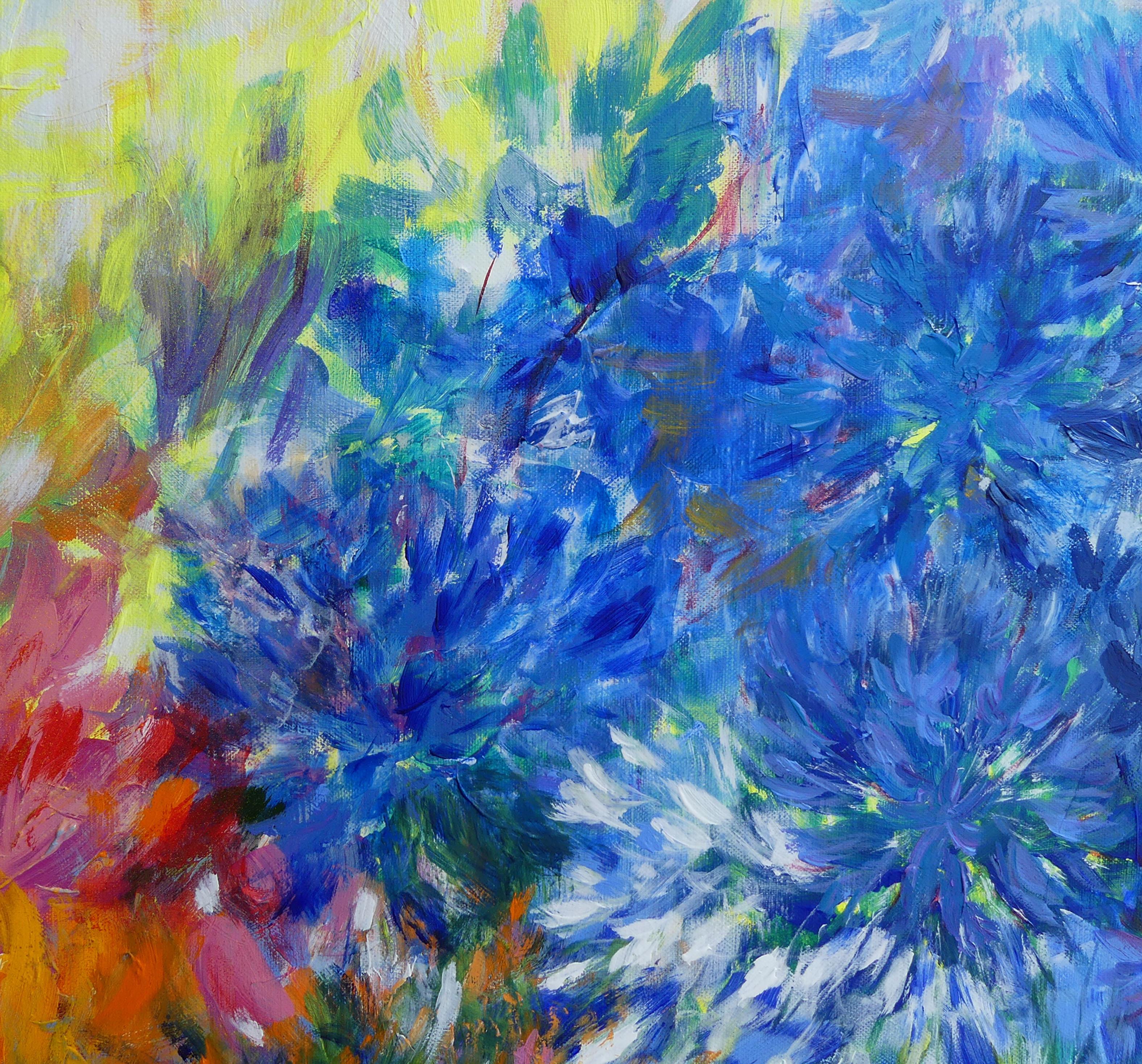 Agapanto blu e hemerocallis, Quadri originali, Primavera, Astratto in vendita 3