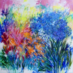 Agapanto blu e hemerocallis, Quadri originali, Primavera, Astratto