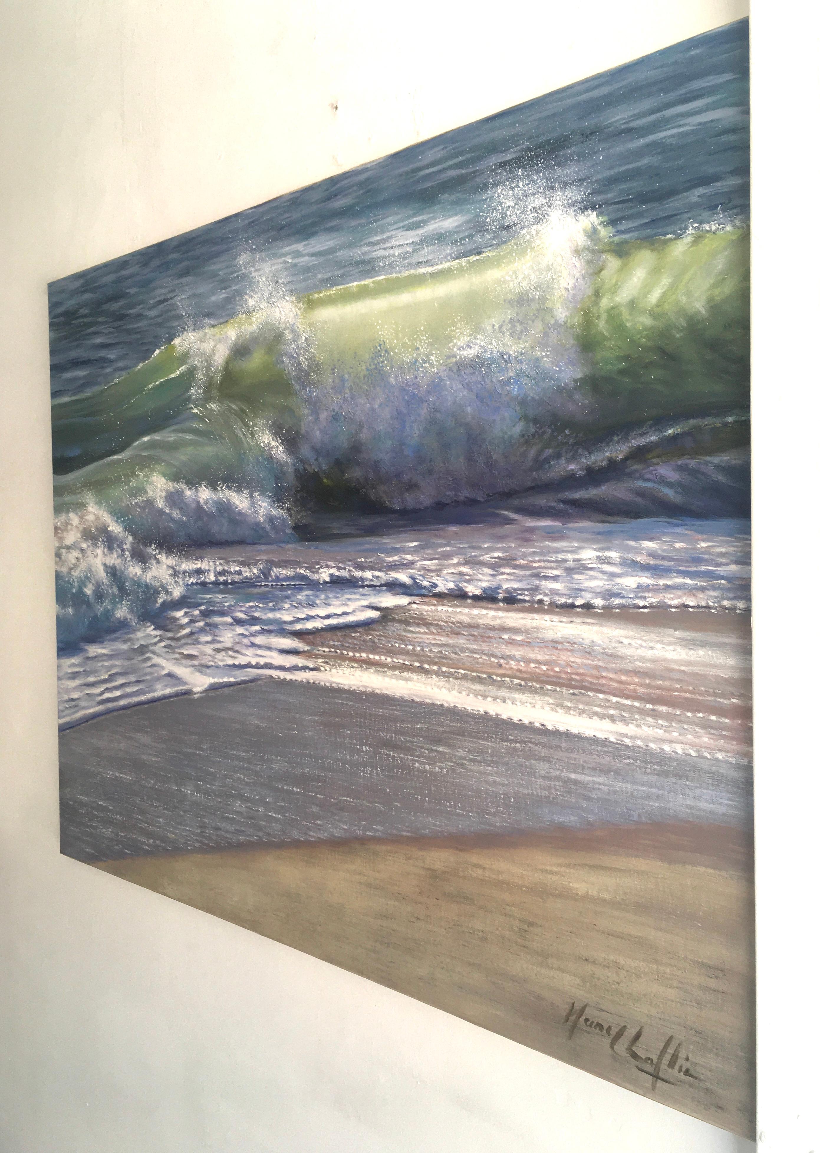 Blues-original réalisme moderne peinture de paysage marin-océan-œuvre d'art-art contemporain - Painting de Mary Chaplin