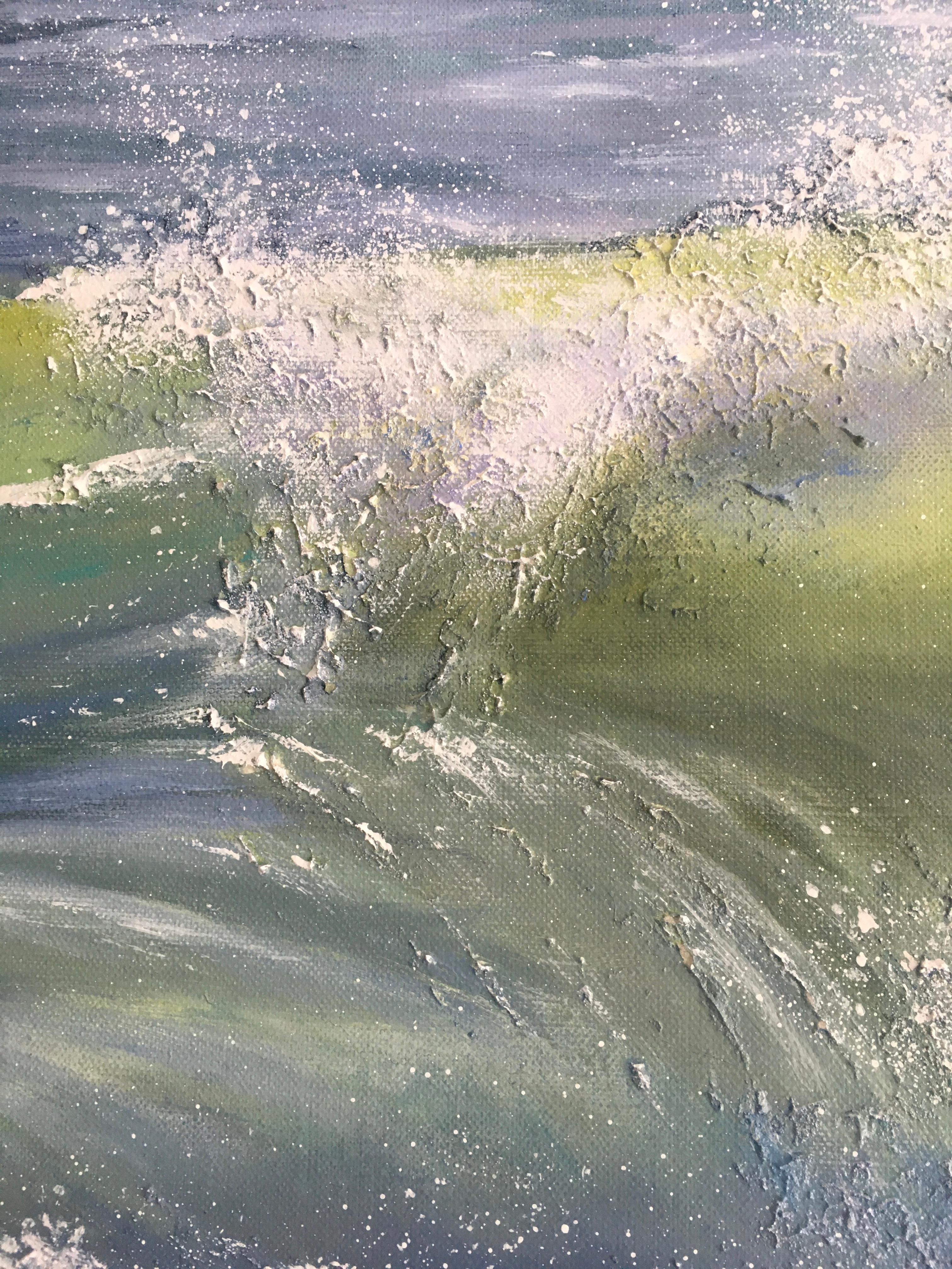 Blues-original réalisme moderne peinture de paysage marin-océan-œuvre d'art-art contemporain - Gris Landscape Painting par Mary Chaplin