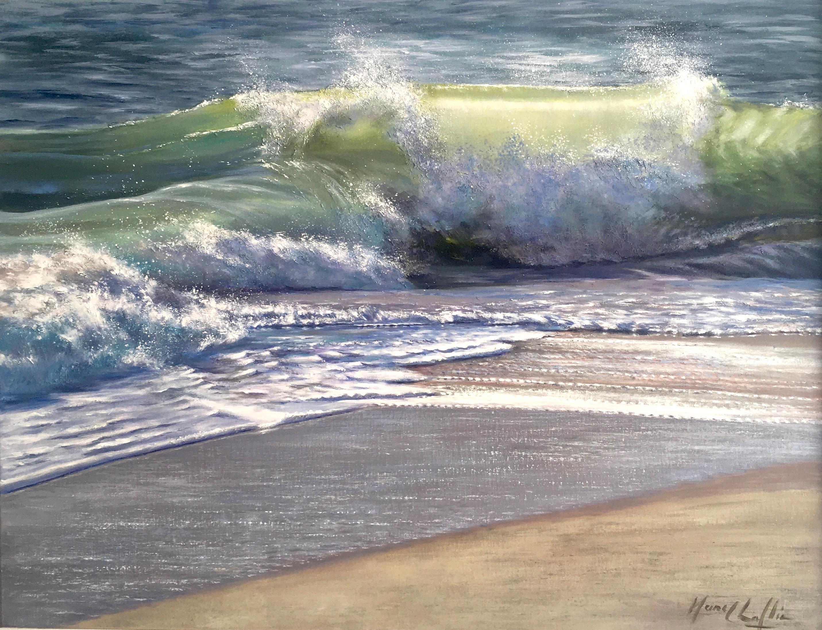 Mary Chaplin Landscape Painting - Blues VI - ocean wave seascape painting modern oil hyperrealistic French nature