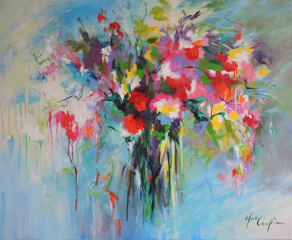 Mary Chaplin Still-Life Painting - Bouquet of joy BY MARY CHAPLIN, Flower Art, Still Life Painting, Bright Art