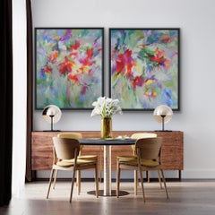 Dreamed Garden, Colourful Abstract Flower Painting, French Art, Abstract Art