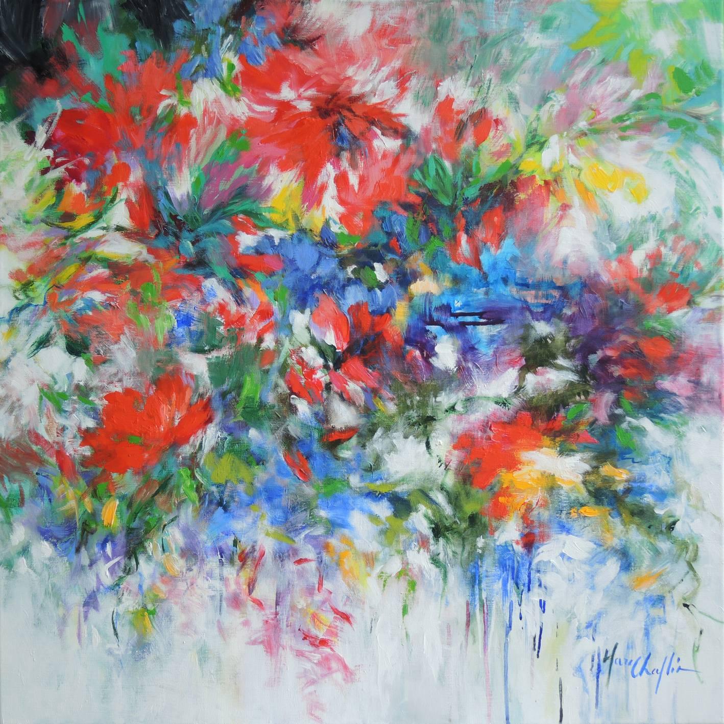 Mary Chaplin Landscape Painting - Dreaming of Summer, abstract floral painting
