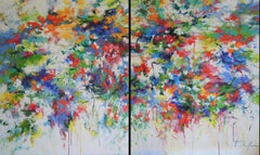Flower Song, Large Diptych Original Colourful Floral landscape painting