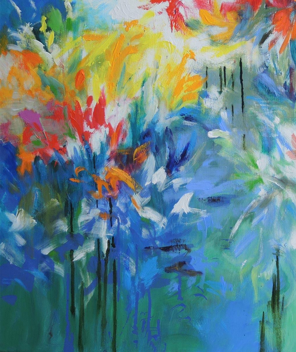 Mary Chaplin Flowers By The Riverside Abstract Flower Painting