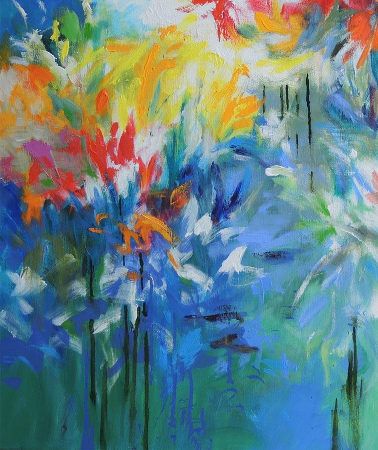 Mary Chaplin Flowers By The Riverside Abstract Flower Painting