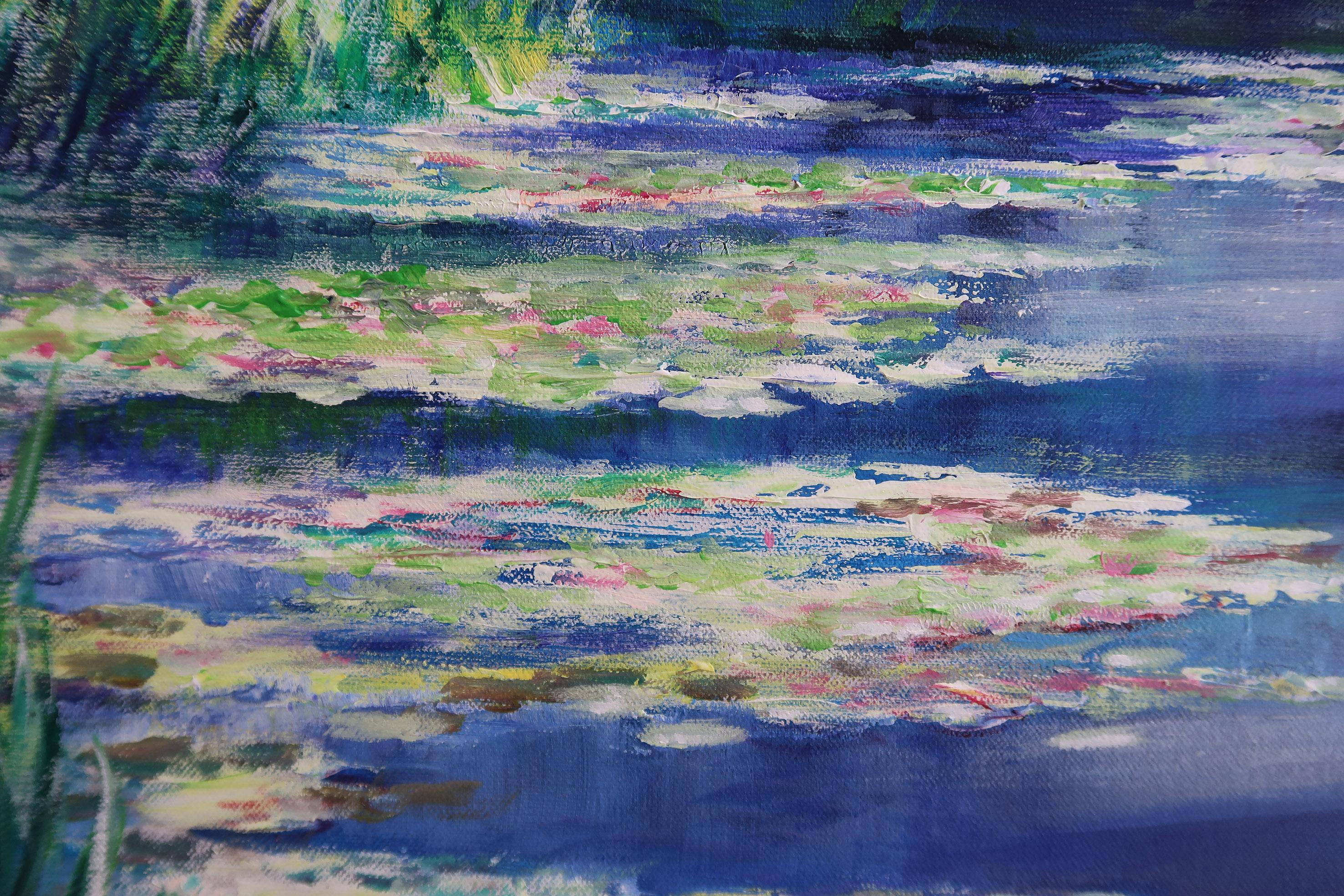 Harmony in blue at Giverny (Water Gardens at Claude Monet’s house), Original art - Impressionist Painting by Mary Chaplin