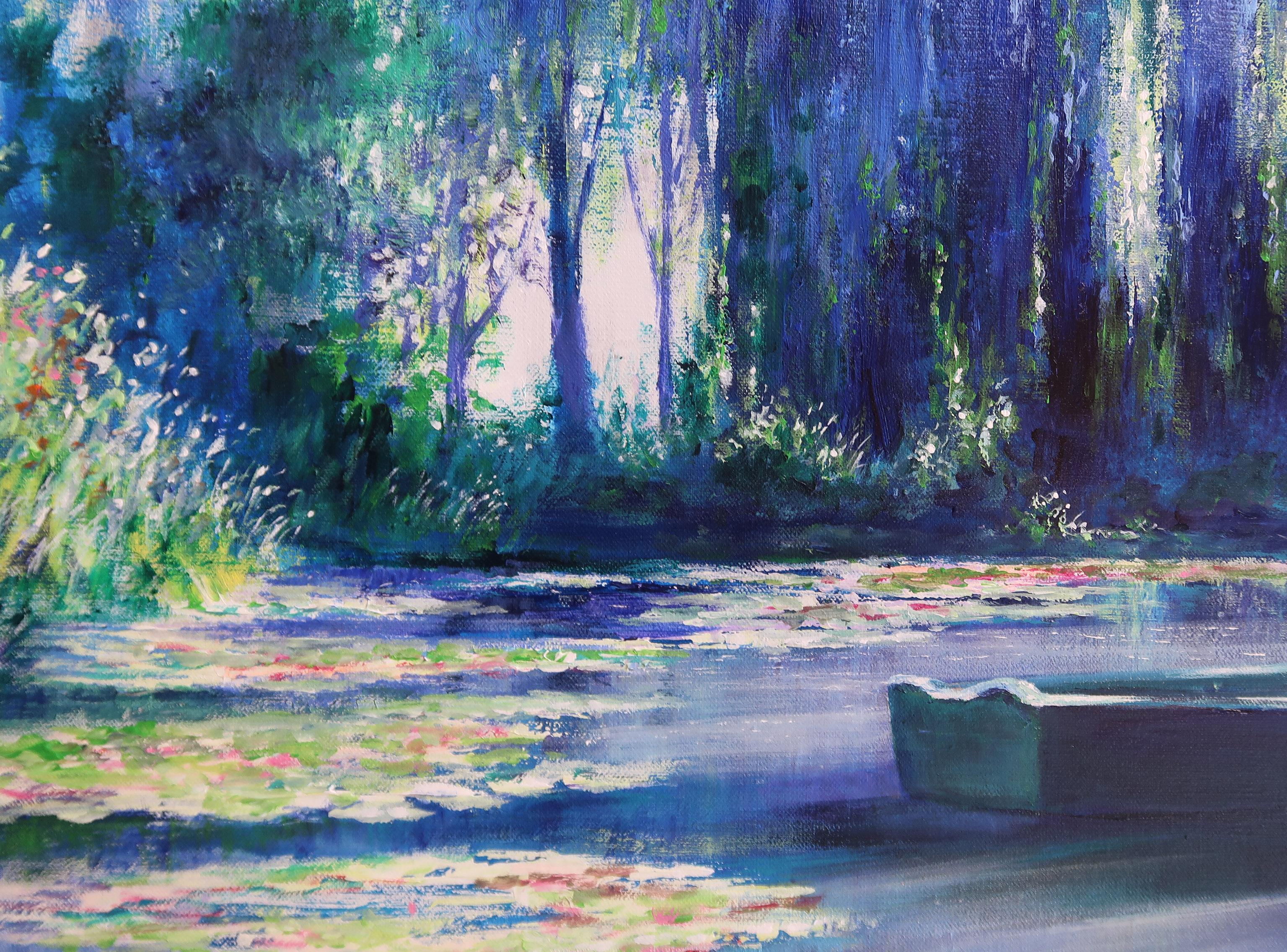Harmony in blue at Giverny (Water Gardens at Claude Monet’s house), Original art - Blue Still-Life Painting by Mary Chaplin