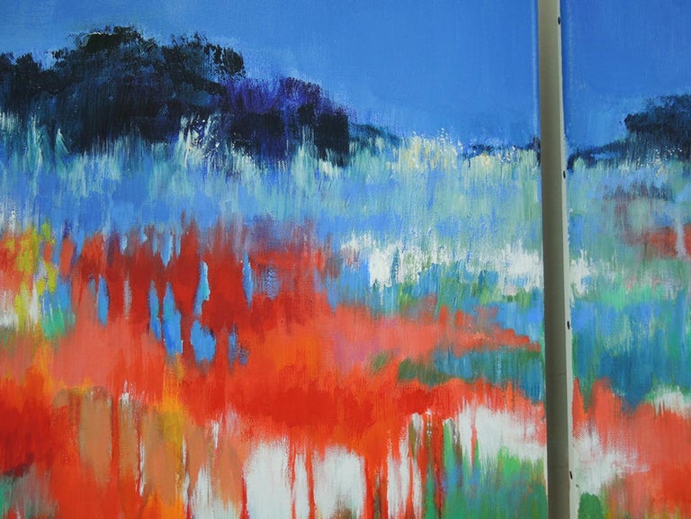 Impending Summer Storm, abstract impressionist, original landscape painting - Painting by Mary Chaplin