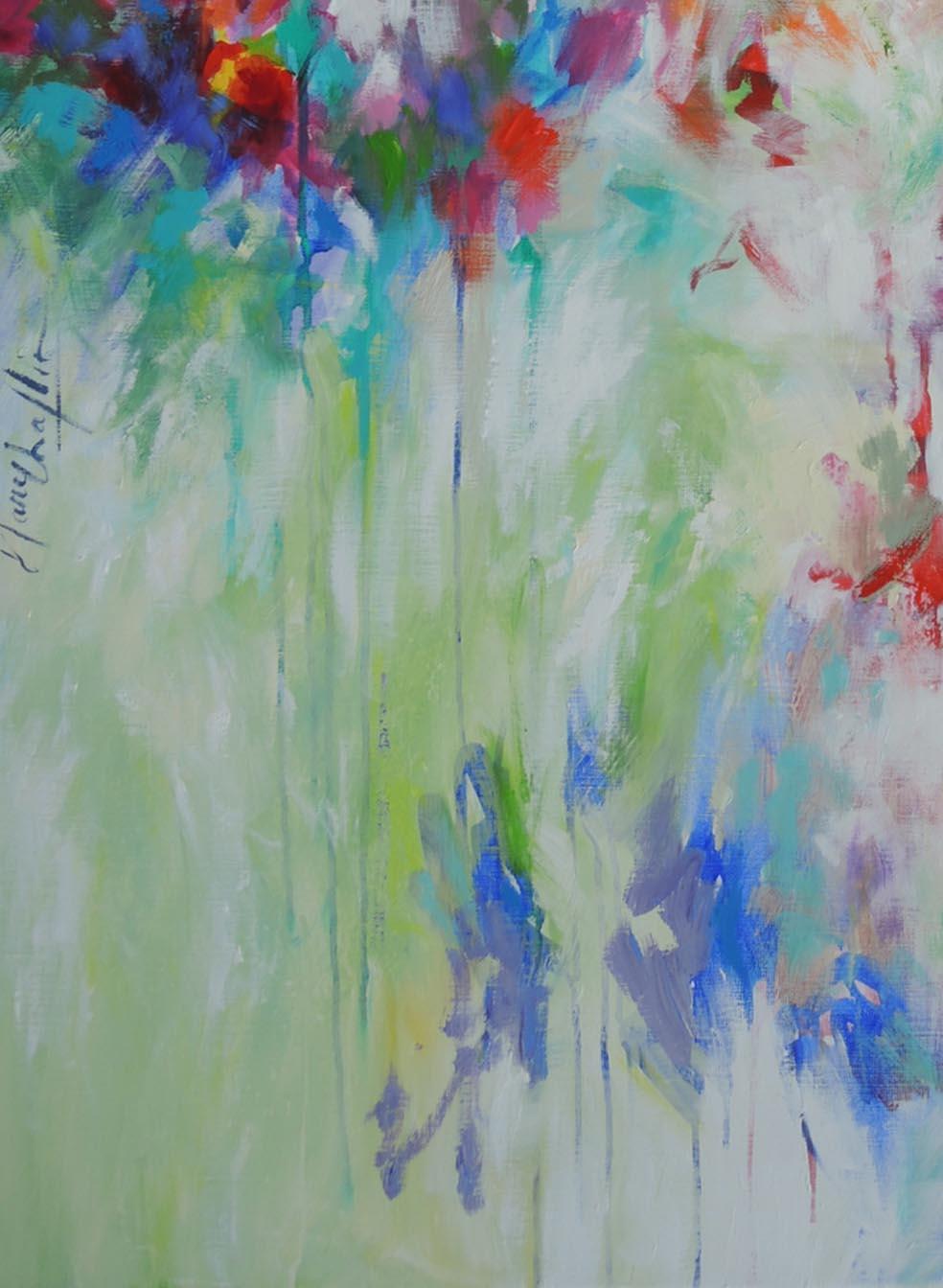 It Rained in May, a floral abstract painting with colour  - Painting by Mary Chaplin