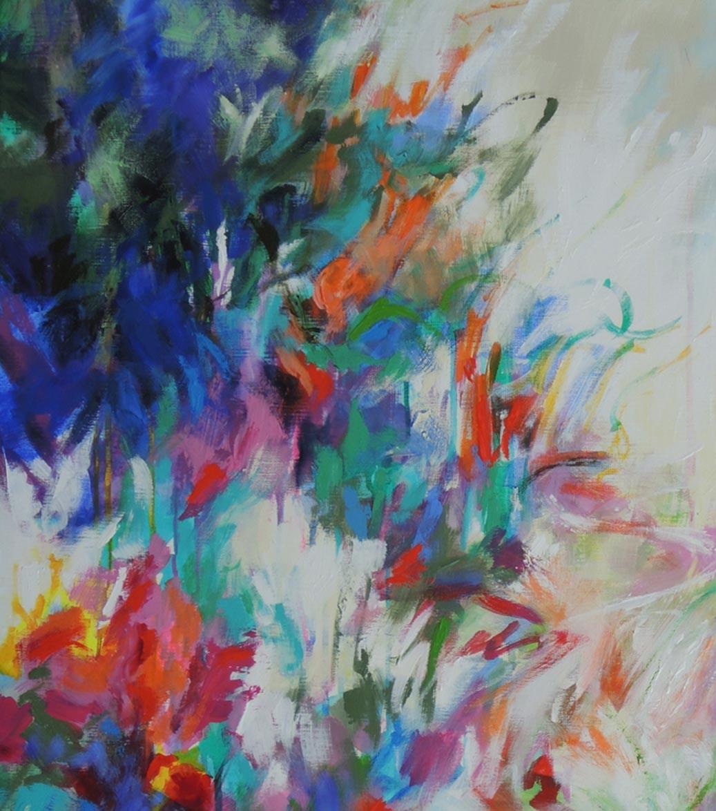 It Rained in May, a floral abstract painting with colour  - Abstract Impressionist Painting by Mary Chaplin