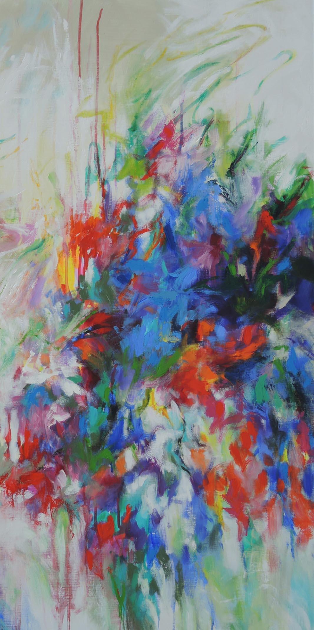 It Rained in May, Mary Chaplin, Bright Art, Abstract Impressionist Painting For Sale 1
