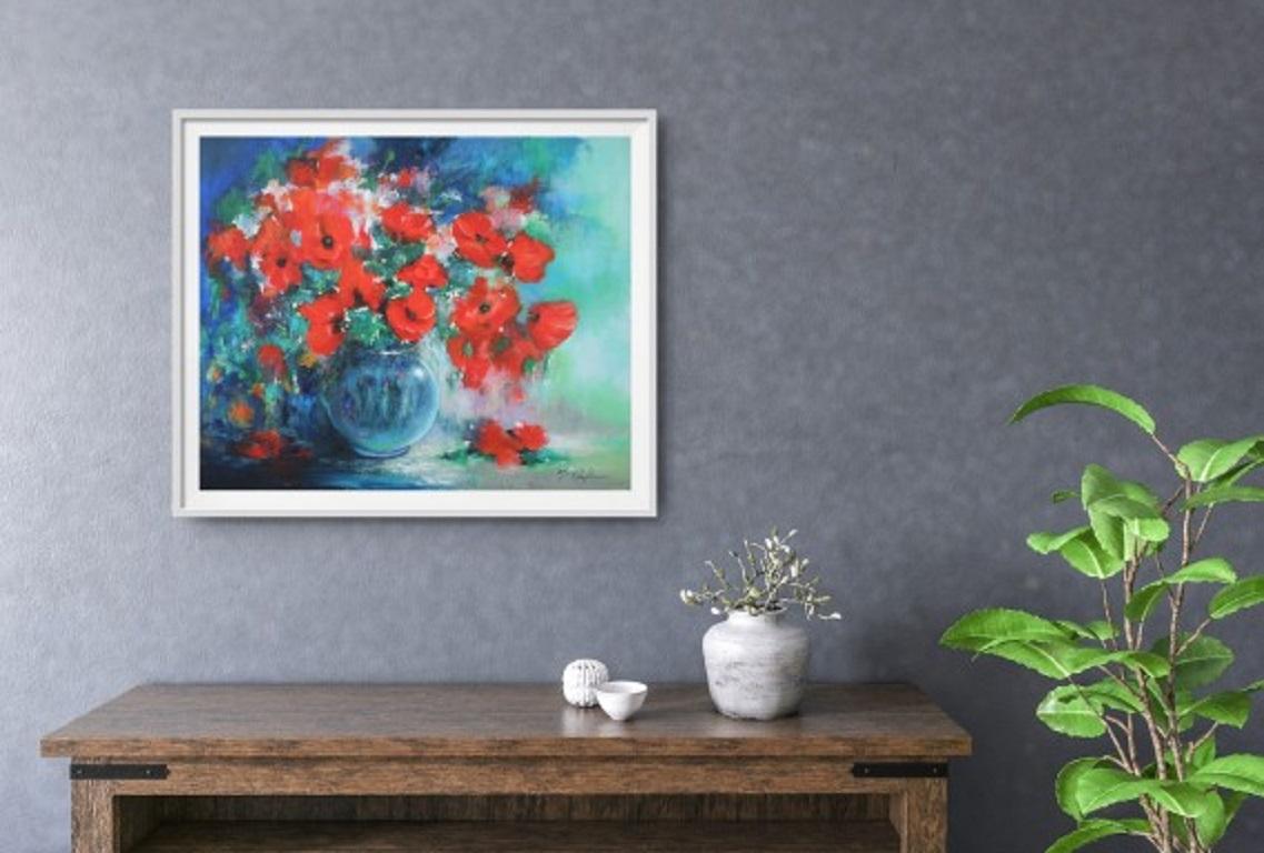 Mary Chaplin, Bouquet of Wild Poppies, Original Floral Painting, Still Life Art For Sale 4