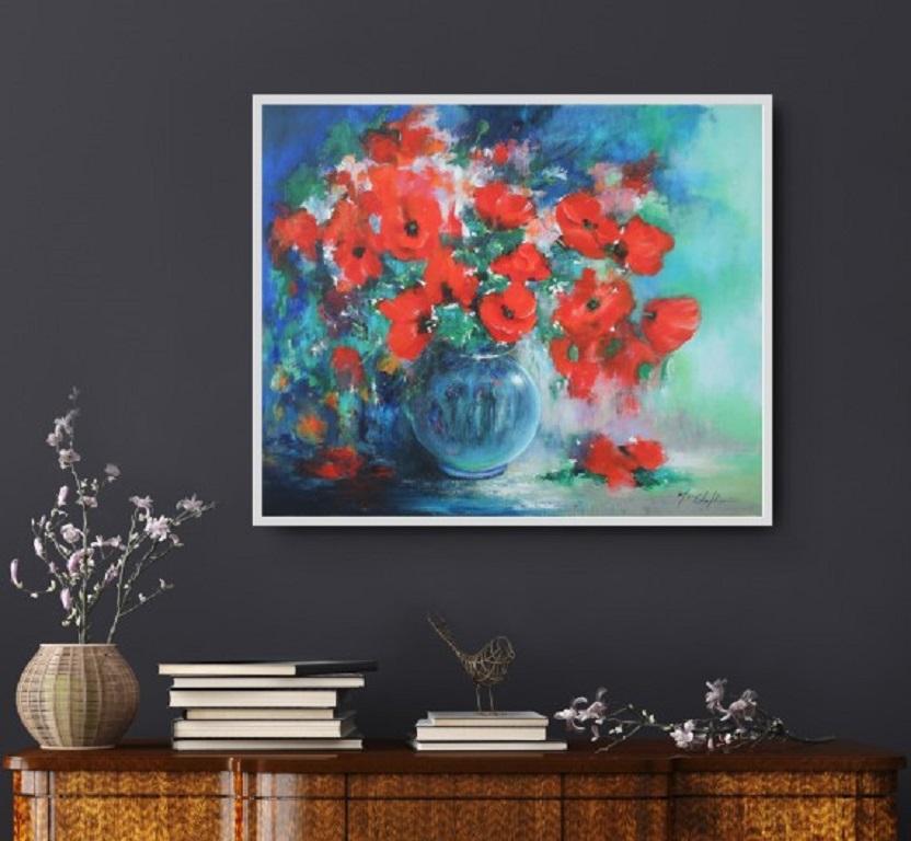 Mary Chaplin, Bouquet of Wild Poppies, Original Floral Painting, Still Life Art For Sale 2
