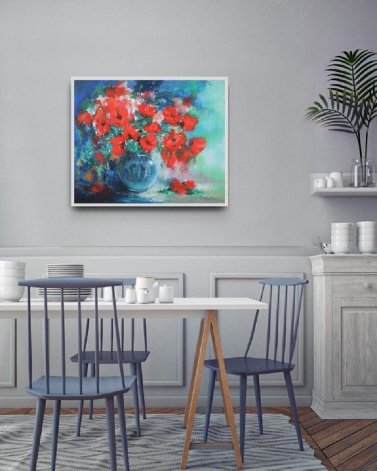 Mary Chaplin, Bouquet of Wild Poppies, Original Floral Painting, Still Life Art For Sale 3