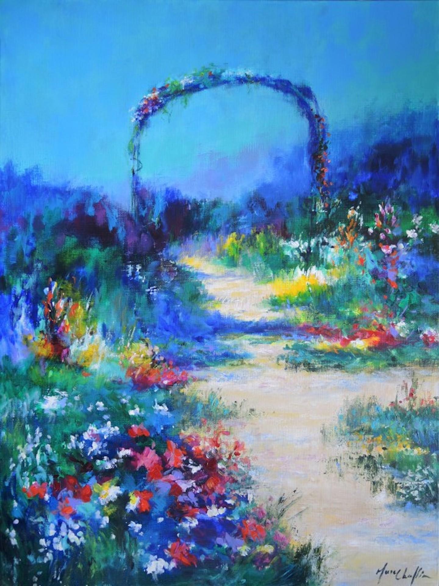 Mary Chaplin, Full sun in Claude Monet’s garden, Original Floral Painting