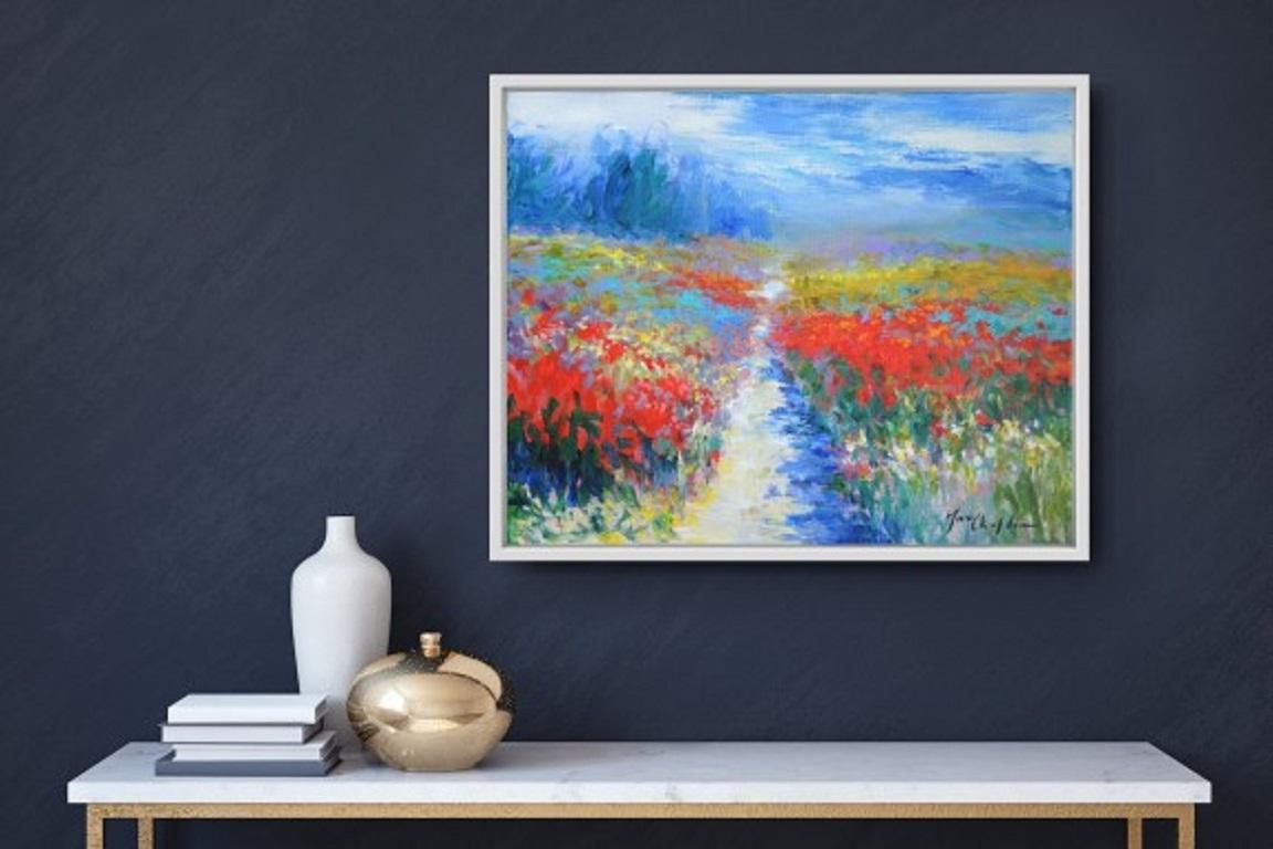 Mary Chaplin, Pomeriggio d'estate, Pittura impressionista originale, Arte floreale in vendita 2