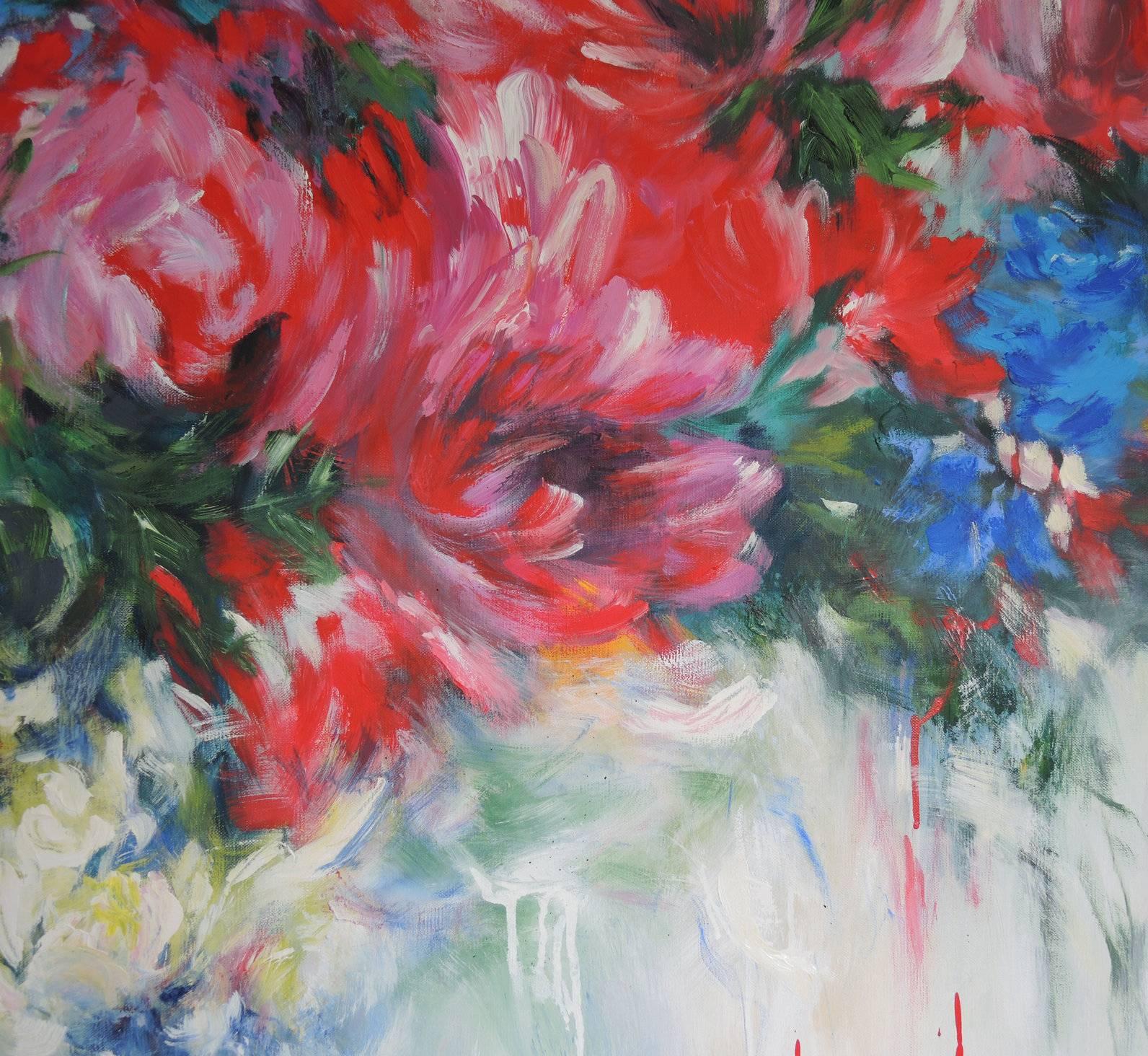 Mary Chaplin, El aria del verano, Pintura floral original, Arte asequible en venta 3