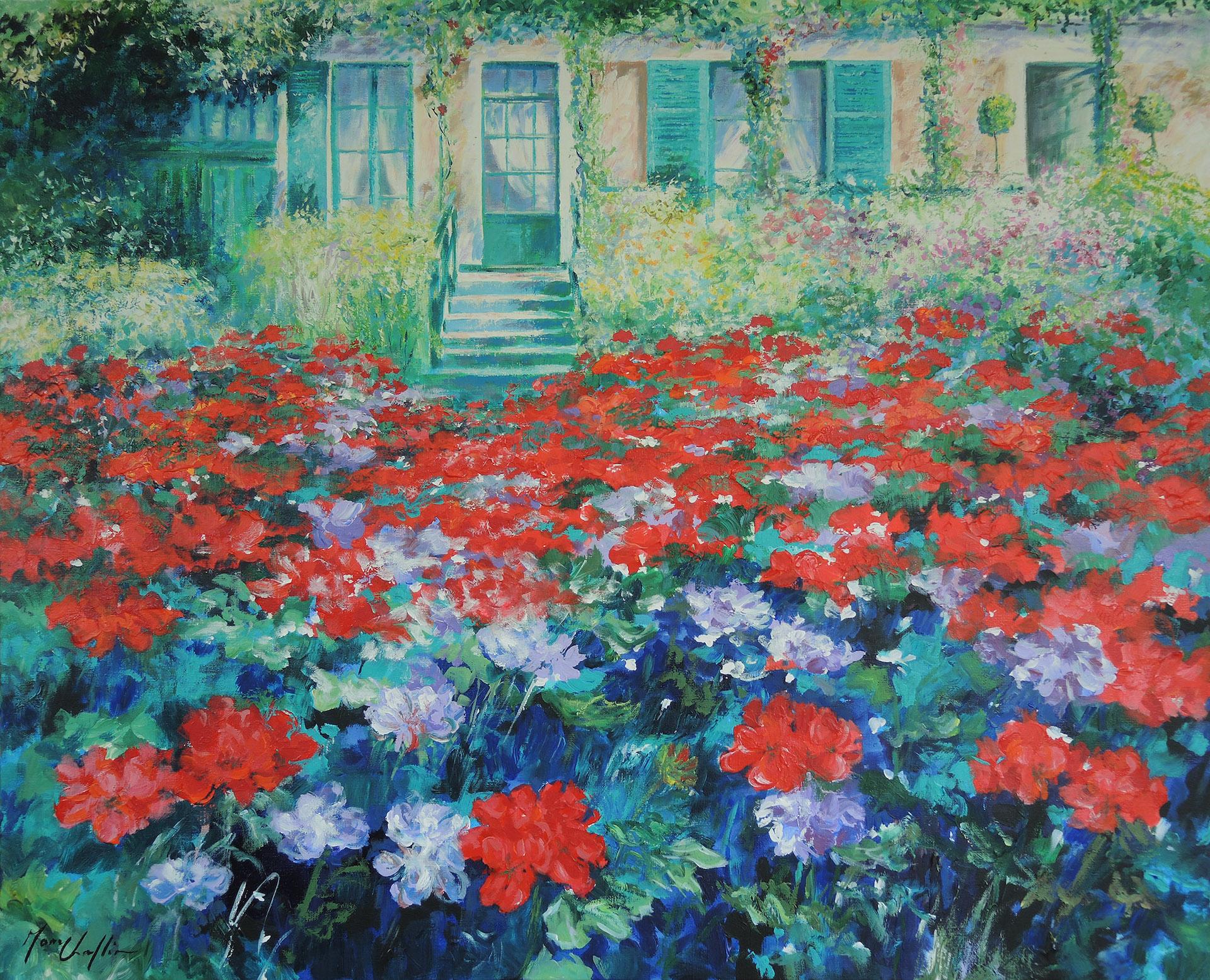 Mary Chaplin
La stagione dei gerani nella casa di Claude Monet
Acrilico su tela di lino
Dimensioni: H 81cm x L 100cm x P 2cm
Venduto senza cornice
(Si prega di notare che le immagini in situ sono puramente indicative dell'aspetto di un