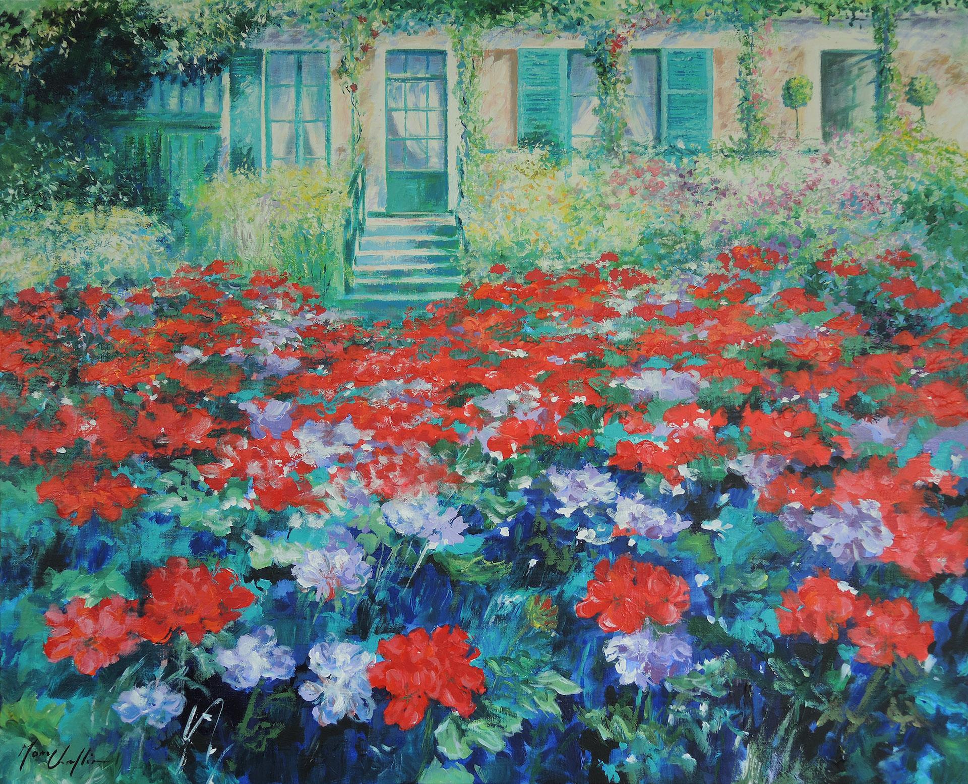 Mary Chaplin, The Geranium Season at Claude Monet’s House, Floral Art 