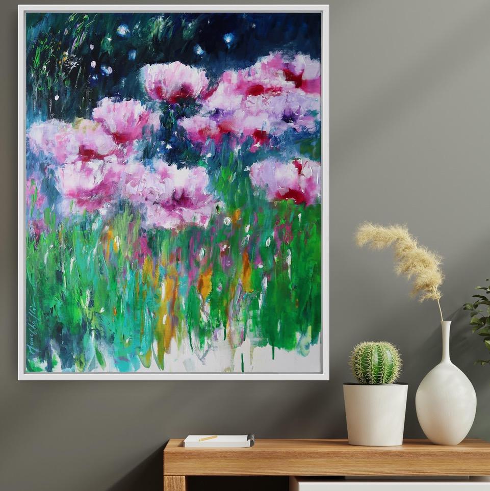 Pink Poppies, Impressionist floral painting For Sale 7