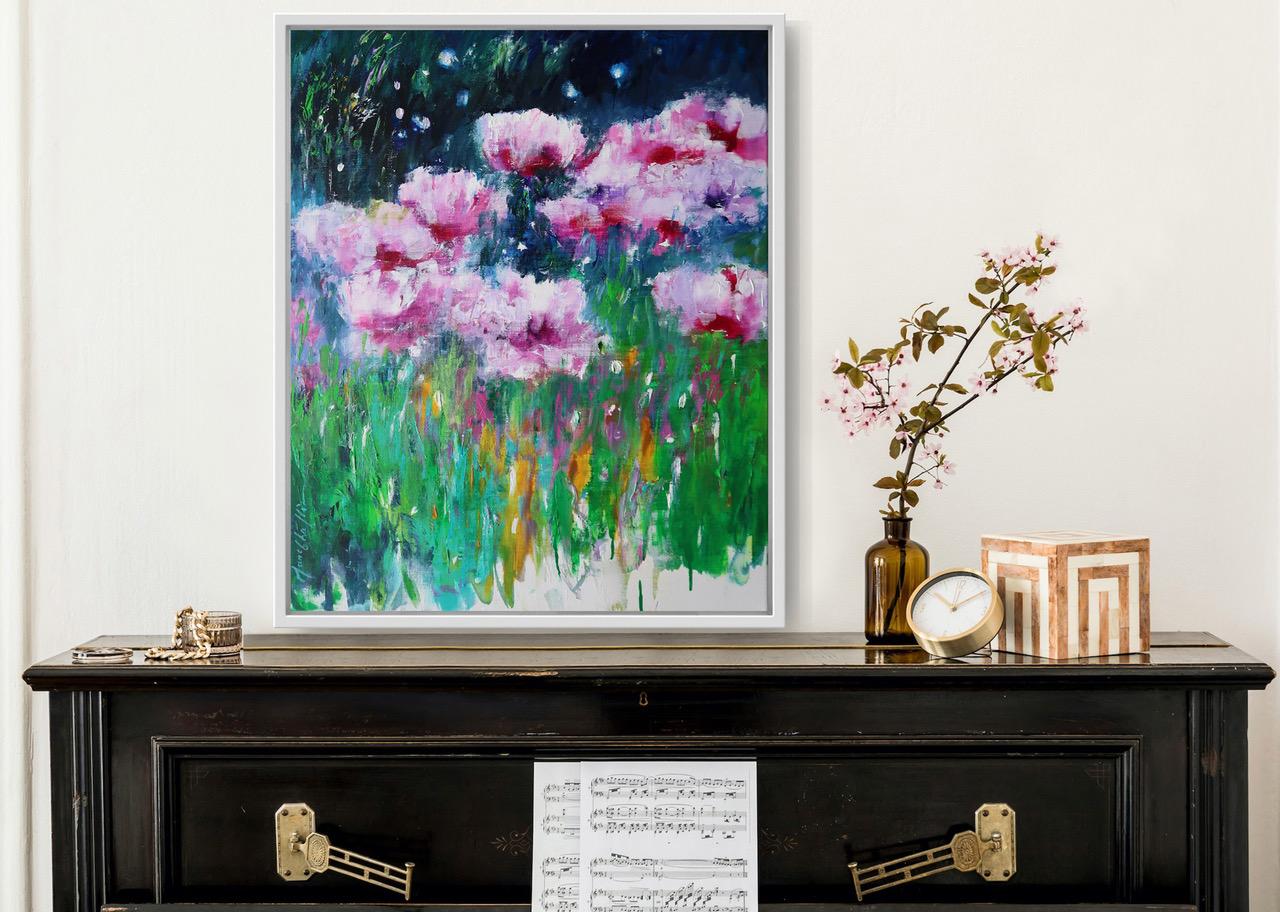 Pink Poppies, Impressionist floral painting For Sale 4