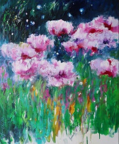 Peinture florale impressionniste rose
