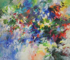 Rainy June, flower abstract impressionist artist, colourful flowerbed