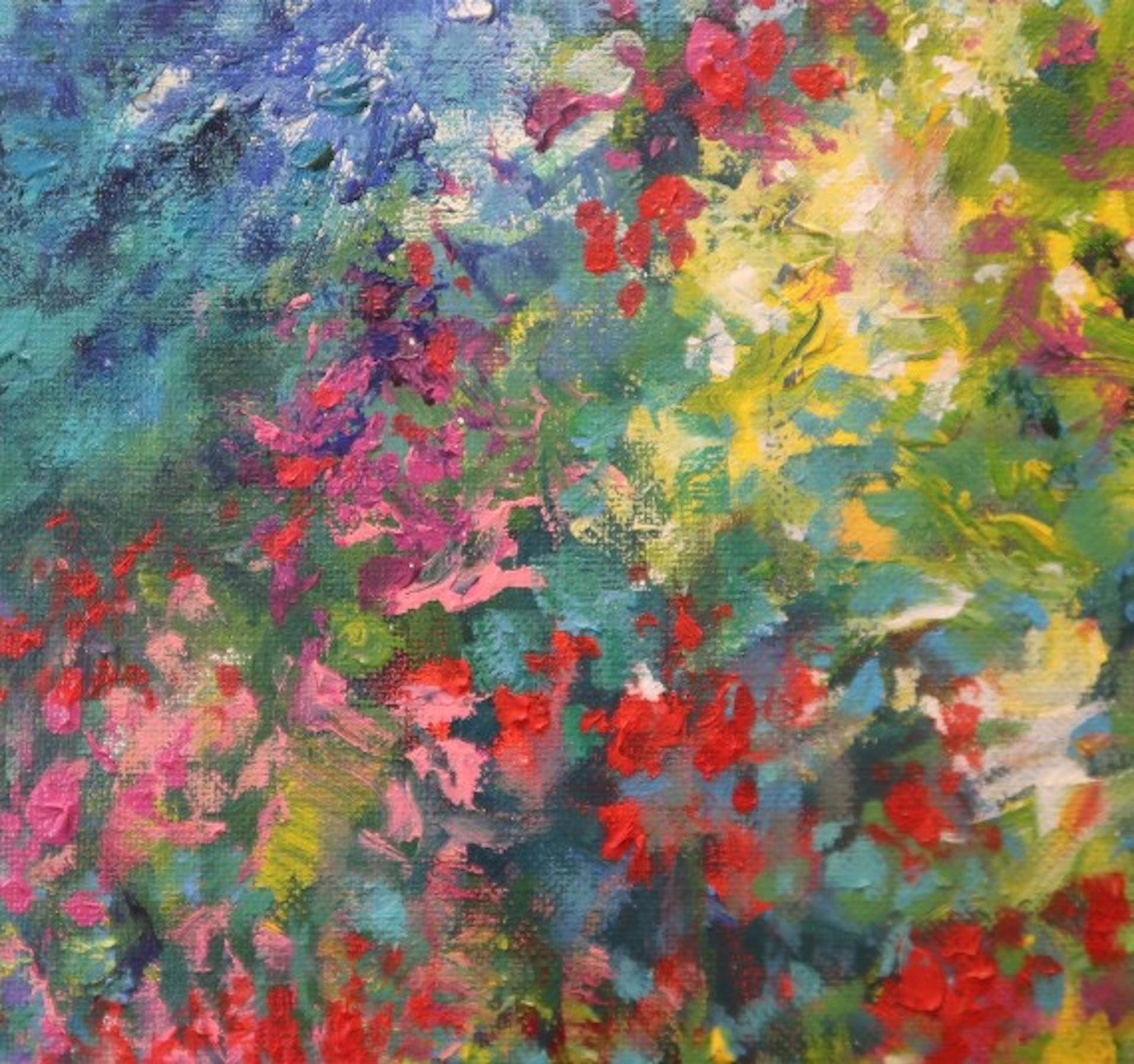 Rose Time At Monet's Garden, Mary Chaplin, Peinture originale de paysage floral 5