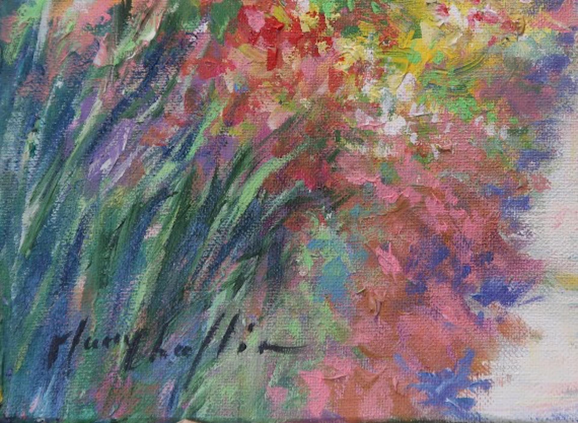 Rose Time At Monet's Garden, Mary Chaplin, Peinture originale de paysage floral 3