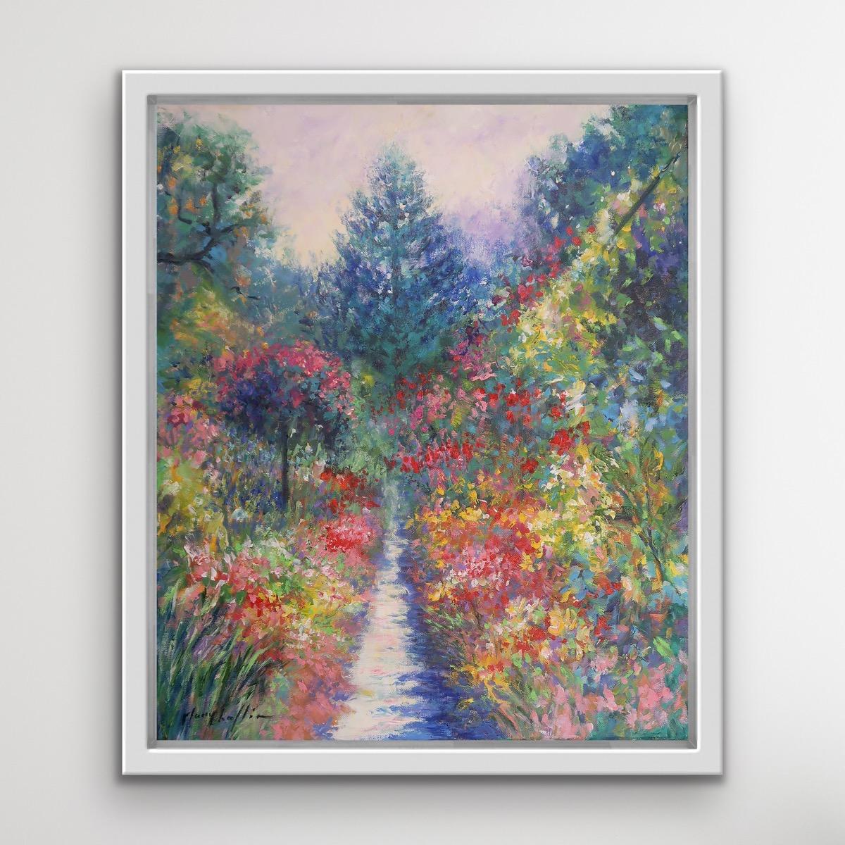 Rose Time At Monet''s Garden, Original, impressionistisches Blumen-Landschaftsgemälde (Impressionismus), Painting, von Mary Chaplin