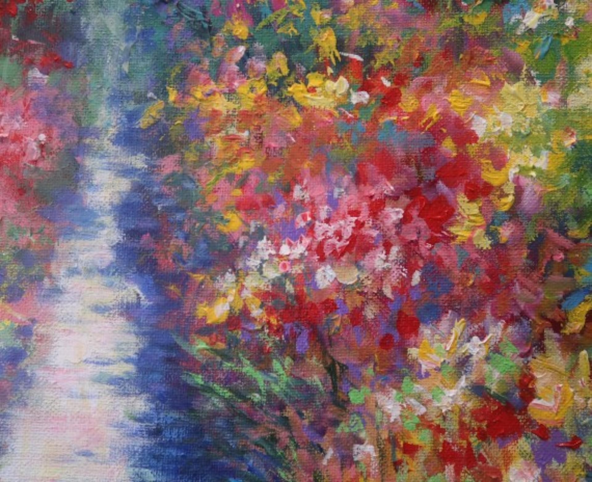 Rose Time At Monet''s Garden, Original, impressionistisches Blumen-Landschaftsgemälde im Angebot 1