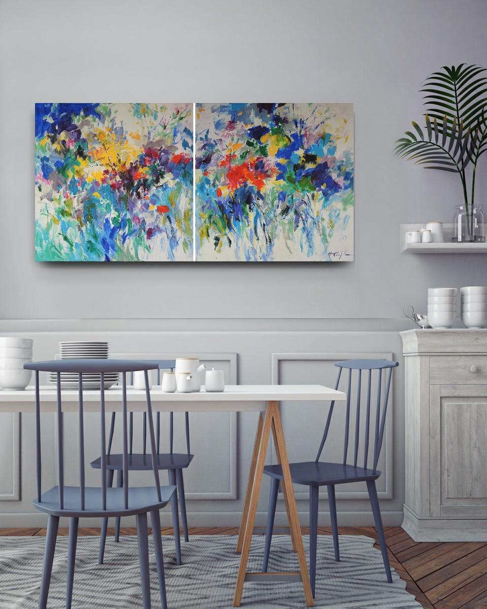 Summer feeling in blue, floral diptych 1