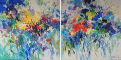 Summer feeling in blue, floral diptych