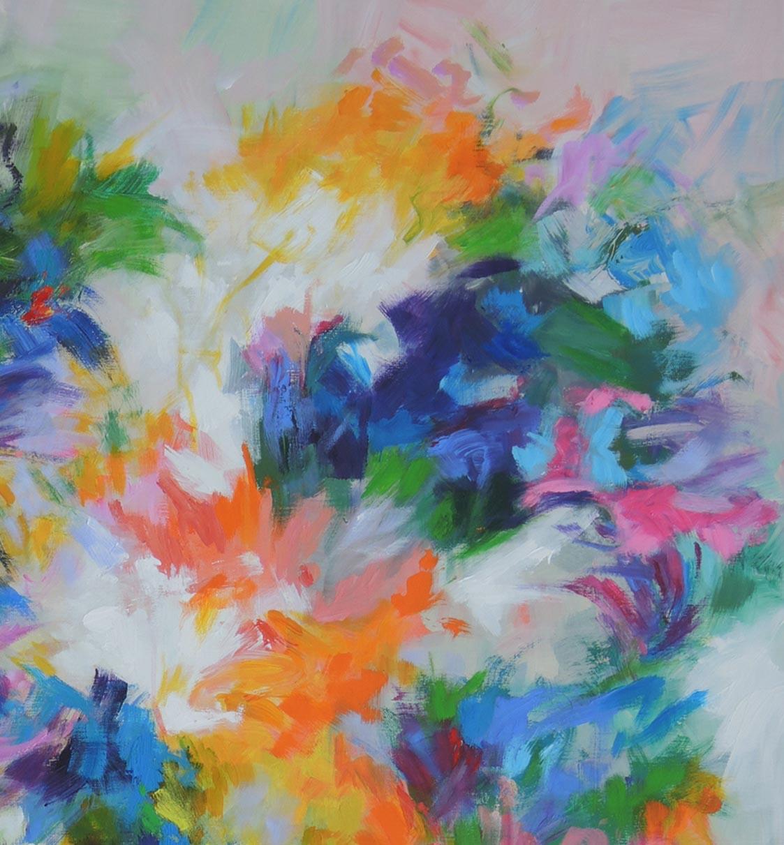 Tears of the Garden, bouquet of flowers, abstract art, wall art colourful art - Abstract Impressionist Painting by Mary Chaplin