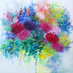 The Dahlia Season, quadro originale, arte floreale, arte astratta, arte contemporanea
