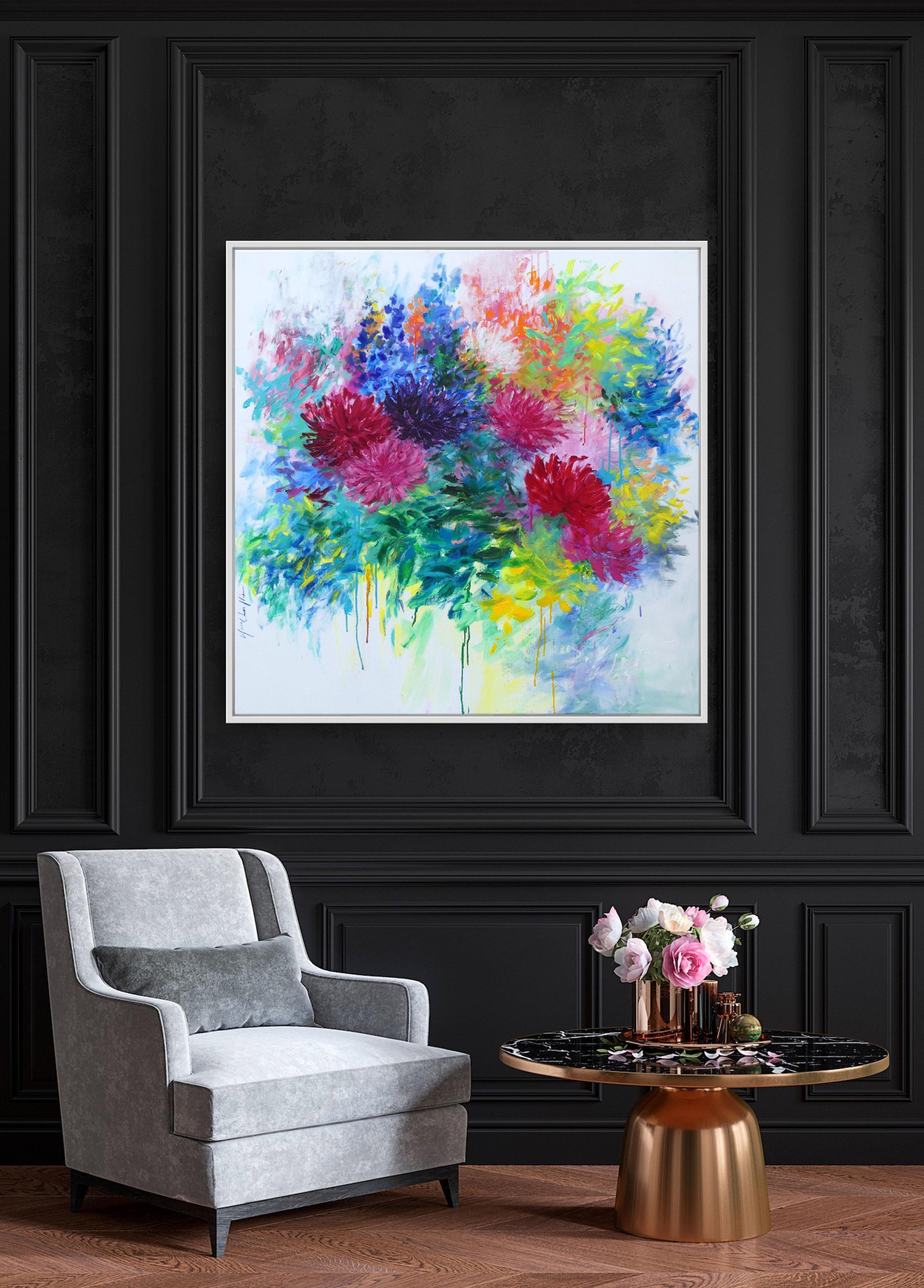 The Dahlia Season, original painting, floral art, abstract art, contemporary art - Painting by Mary Chaplin