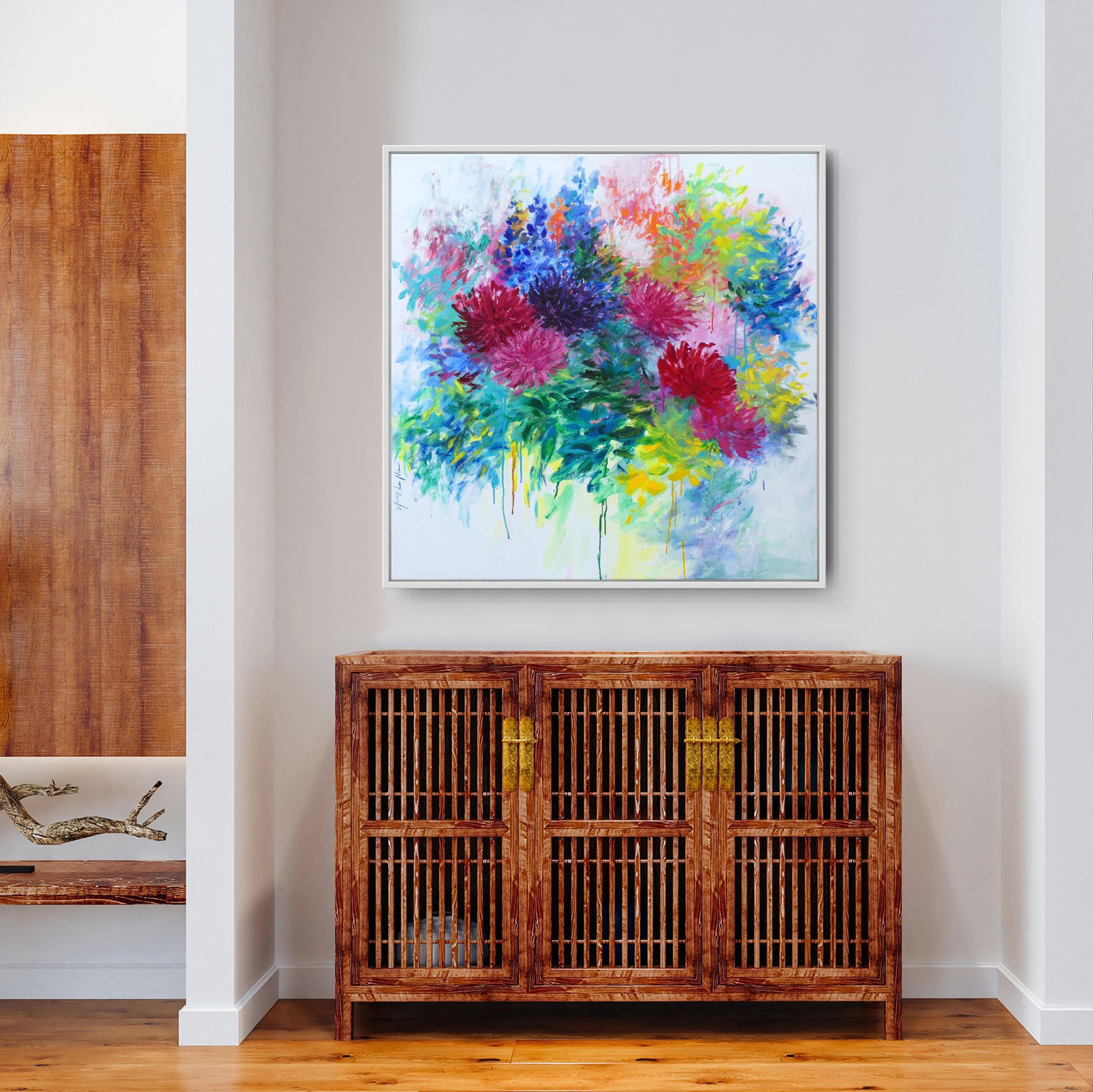 The Dahlia Season, original painting, floral art, abstract art, contemporary art For Sale 1